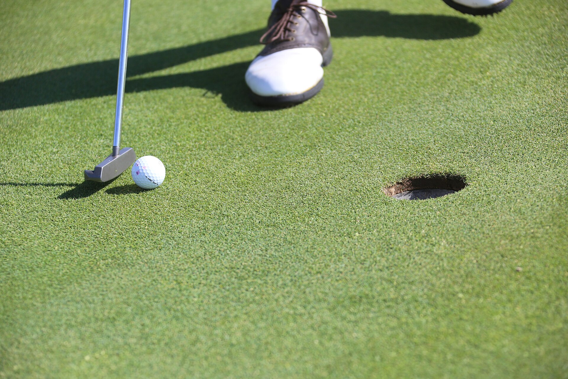 Golfer putting on a close-cut green